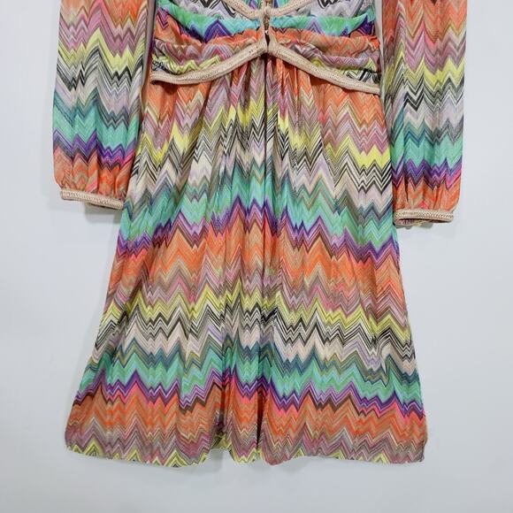 Missoni Italy Multicolor Zigzag Knit Long Sleeve Dress Rayon Silk Lined Small - Picture 3 of 16